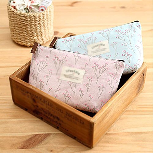 Cdet Bolso de cosméticos Estilo pequeño Floral Cosmetic Bag Floral Pack de Gran Capacidad Mujer,Azul