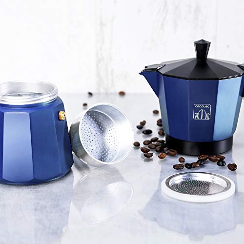 Cecotec cafetera Italiana Mimoka 1200 Blue. Fabricada en Aluminio Fundido, Apta para Todo Tipo de cocinas, para 12 Tazas de café