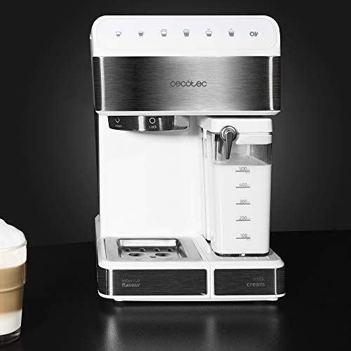 Cecotec Cafetera Semiautomatica Power Instant-ccino Touch Serie Bianca. Presión 20 Bares, Capacidad de 1,4l, 6 Funciones, Calentador por Thermoblock, Control Táctil, Tanque de leche, 1350 W