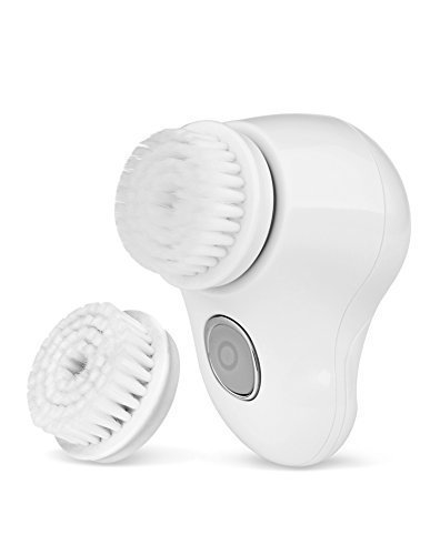 Cepillo de limpieza facial eléctrico con 2 niveles de velocidad, compacto, un cabezal con efecto de limpieza profunda y un cabezal efecto peeling incluidos, funciona con pilas, color: blanco