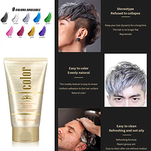 Cera para el cabello,130g Crema Para Colorante Pelo Temporal DIY Colorear y Modelar el Instant pelo Cera Cabello naturales color Wax para fiestas, Cosplay, Masquerade, halloween (Gris plateado)