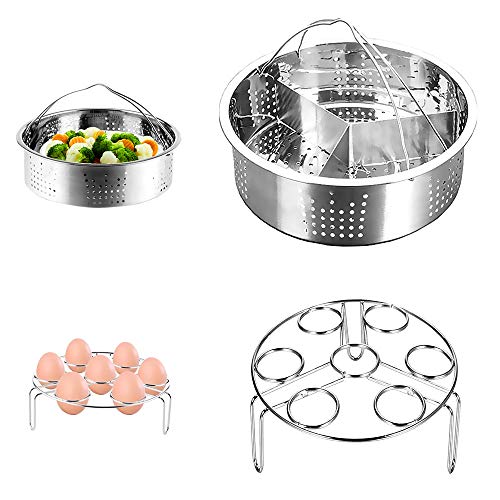 CestMall Instant Pot Accessories, 3 Piezas Cesta de Vapor con Estante para cocinar Huevos al Vapor, Separador, se Adapta a Olla de presión instantánea de 5,6,8 Cuartos de galón, Acero Inoxidable