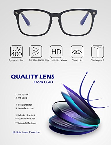 CGID CT82 Gafas con Cuernos Grandes para Protección contra Luz Azul, Consigues Dormir Mejor, Anti Fatiga por Deslumbramiento