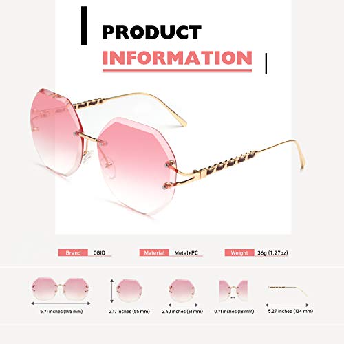 CGID Gafas de sol para mujer Sin montura Gafas de sol para dama sin marco Tonos UV400 Protección Gafas oscuras 100% UV 400 Gafas para conducir Corte Diamante Metal Templo Decoración de cuero