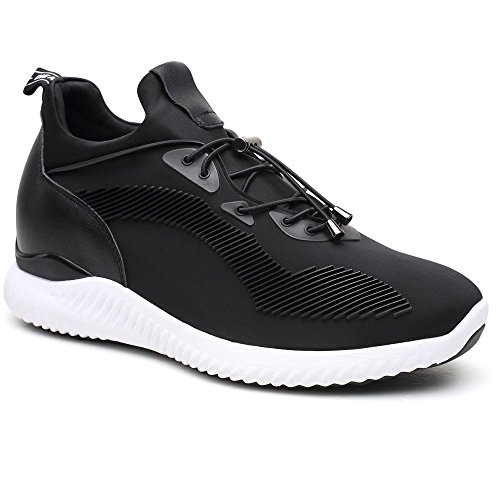 CHAMARIPA Ascensor Zapatillas Deportes Casual Zapatos Ligeros con Talón de Elevación Ocultos Para Hombre Negro Azul Gris -2,76 Pulgadas Taller-H71C62V012D (43, Negro)