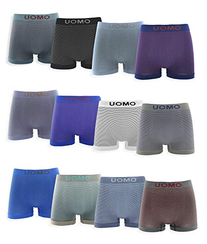 Channo Calzoncillos Boxer de Licra sin Costuras con Rayas. Pack de 12 Boxer. Talla XXXL