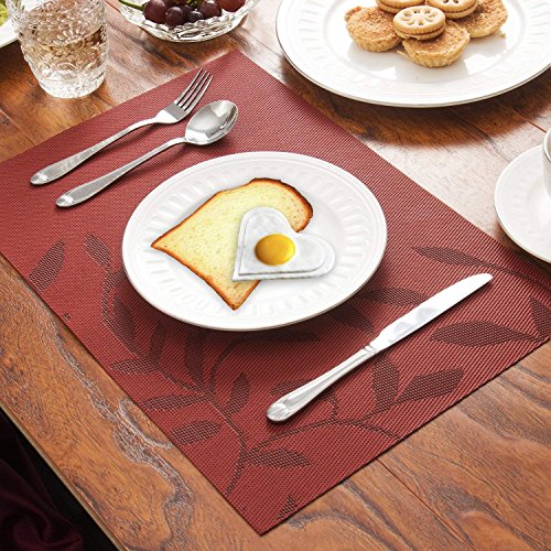 CHAOCHI Manteles Individuales Lavables Salvamantele Individuales PVC Antideslizantes Resistente al Calor Juego de 6 para la Mesa de Comedor de Cocina,Rojo