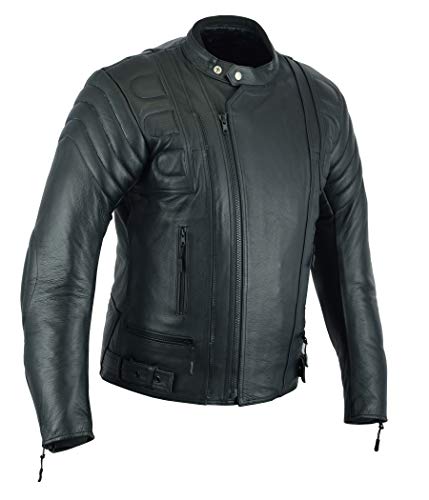 Chaqueta de cuero de plena flor con protecciones, diseño de motocicleta, en color negro, para hombre, modelo LJ-2020MR