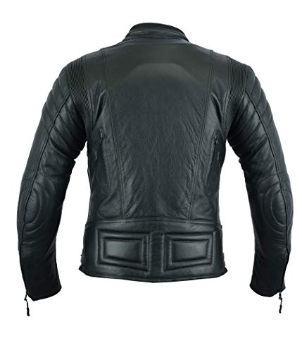 Chaqueta de cuero de plena flor con protecciones, diseño de motocicleta, en color negro, para hombre, modelo LJ-2020MR