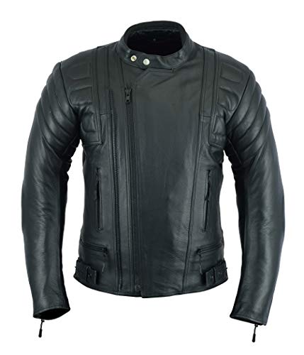 Chaqueta de cuero de plena flor con protecciones, diseño de motocicleta, en color negro, para hombre, modelo LJ-2020MR