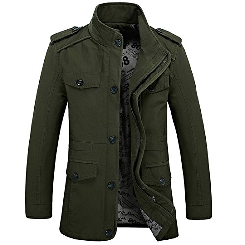 Chaqueta militar de manga larga, hecha de algodón, ligera, con capucha y cremallera, ajuste ceñido, multibolsillos, tipo gabardina, blazer; de Hdh Verde Ejercito Verde