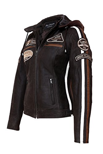 Chaqueta Moto Mujer de Cuero Urban Leather '58 LADIES' | Chaqueta Cuero Mujer | Cazadora Moto de Piel de Cordero | Armadura Removible para Espalda, Hombros y Codos Aprobada por la CE |Marrón | 3XL