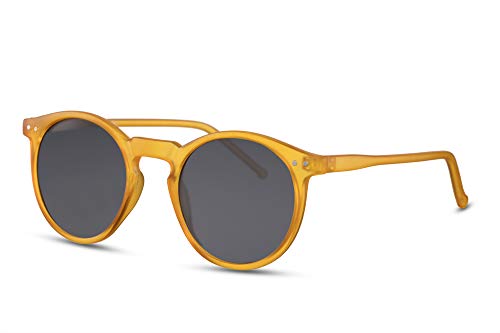 Cheapass Gafas de Sol Redondas Montura Amarillo Mate con Cristales Oscuros Protección UV400 Vintage Hombre Mujer