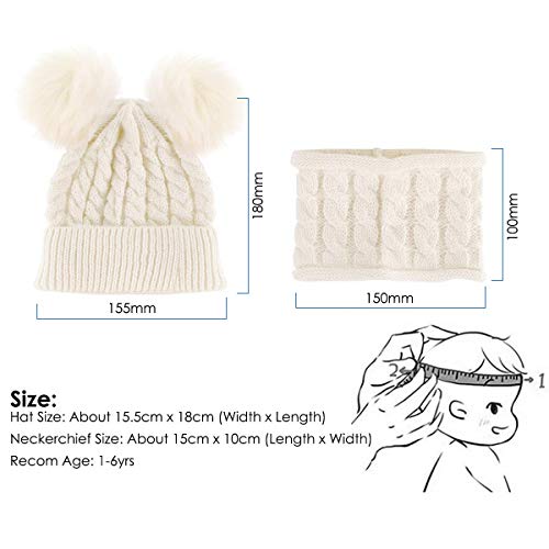 CheChury Conjunto de Bufanda y Gorro de Punto Unisex Niños Niñas Invierno cálido Punto Beanie Gorros con Pompon Bufanda de Punto Cuello Redondo Bebé