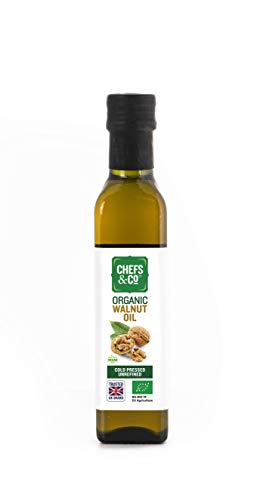 CHEFS & CO Aceite de nuez prensado en frío orgánico (sin refinar) -250ml | Calidad superior 100% natural | Rico en Omega-3 y Omega-6 y fitonutrientes | Vegano | Sin gluten | No GMO