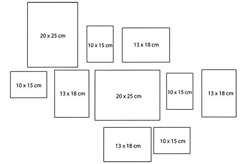 Chely Intermarket, Marcos multifotos Pared (Negro) Set de 10 Marcos Mod-312 (10x15cm(x4)-13x18cm(x4)-20x25cm(x2)). Portafoto de PVC con Cristal Vidrio.