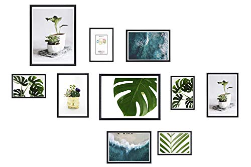 Chely Intermarket, Marcos multifotos Pared (Negro) Set de 10 Marcos Mod-312 (10x15cm(x4)-13x18cm(x4)-20x25cm(x2)). Portafoto de PVC con Cristal Vidrio.