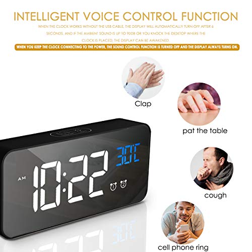 CHEREEKI Reloj Despertador Digital, Despertador Alarma Dual Digital Alarm Clock con Temperatura, 4 Brillo Ajustable Función Snooze, Puerto de Carga USB, 12/24 Horas, 13 música (Negro)