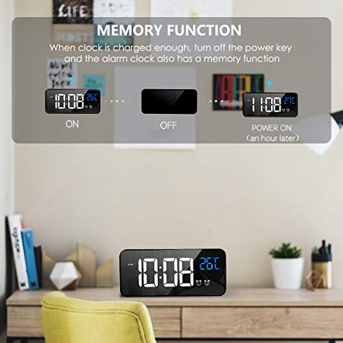 CHEREEKI Reloj Despertador Digital, Despertador Alarma Dual Digital Alarm Clock con Temperatura, 4 Brillo Ajustable Función Snooze, Puerto de Carga USB, 12/24 Horas, 13 música (Negro)