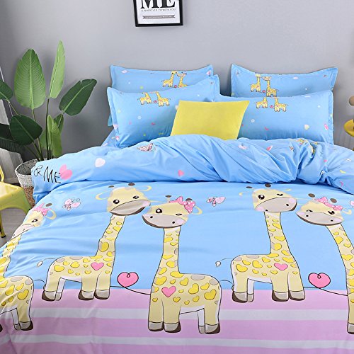 Chickwin Juego de Ropa de Cama 3 Piezas para Cama 90cm Poliéster Funda de edredón 150 * 200cm Funda de Almohada 50 * 75cm Estilo Flamenco Animal, Adecuado para familias y niños (Cama 90cm, 2 Ciervos)