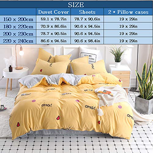 Chickwin Juego de Ropa de Cama 4 Piezas, Cama Matrimonial Algodón Lavado Dormitorio Inicio, Funda de edredón*1pcs, Funda de Almohada*2pcs,Sábana*1pcs (150 * 200cm,Mensajero)