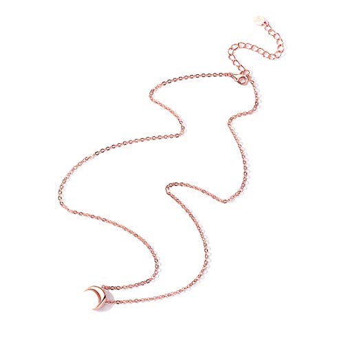 ChicSilver Colgante Luna Invertida Oro Rosa Collar Delicioso Plata de Ley 925 Regalo Moderno para Novias Hijas Amigas Medallón Pequeño Joyería Minimalista