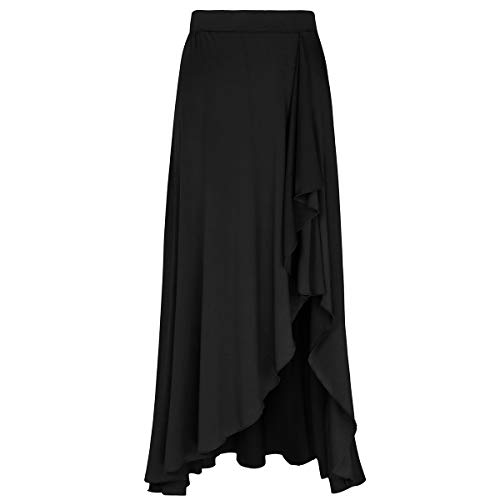 CHICTRY Falda Larga de Flamenca Danza para Mujer Chica Elástica Falda Plisada de Gimnasia Yoga Ballet Baile Elegante Negro A Medium