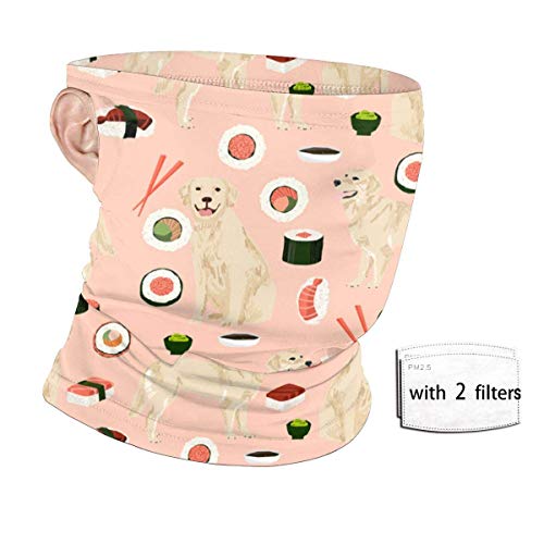 Chunwei Golden Retriever Sushi Kawaii Perro japonés Rosa mascarilla Facial sin Costuras Cubierta bucal Bandanas Bufanda Orejeras para Polvo Deportes al Aire Libre