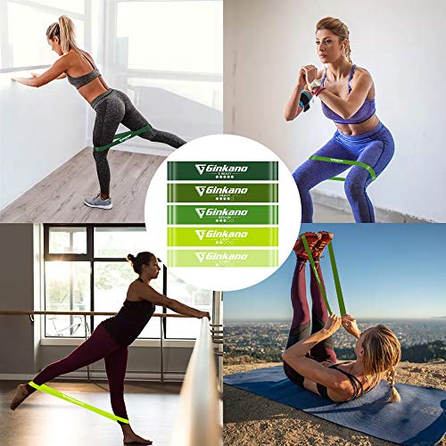 Cinta de resistencia Haquno [juego de 5] para fitness con instrucciones de ejercicios en alemán y bolsa de transporte Resistance Bands de látex natural para musculación de pilates, yoga, etc., verde