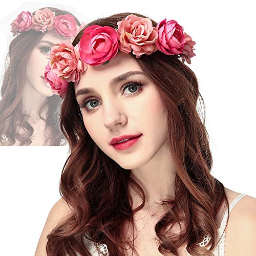 Cinta para el cabello,corona de flores,Flor Hecha a Mano Diadema Corona Floral,ajustable,Novia Corona Boda Halo Guirnalda Floral Bandas Para La Cabeza Casco,para mujer o niñas-2 piezas