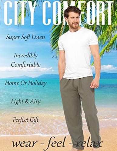 CityComfort Pantalones Hombre, Ropa Hombre Verano Casual, Pantalon Lino Hombre Largo con Cintura Elastica, Pantalones Anchos para Playa Regalos para Hombres y Adolescentes (Caqui, XL)