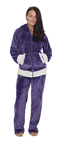 CityComfort Pijama Mujer Invierno, Pijama Mujer De Polar Súper Suave con Capucha, Conjunto de Pijama de Manga Larga Estampado con Animal, Regalos Originales para Mujer (S, Púrpura)