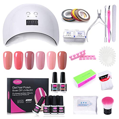 Clavuz Lámpara UV LED 24w, Esmaltes Semipermanentes en Gel UV LED 6 Colores con Base Coat y Top Coat, Secador de Uñas con Accesorios 002