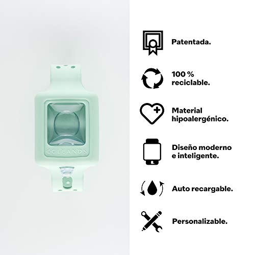 cleands - Pulsera con Gel Hidroalcohólico, Recargable, Dispensador de Desinfectante de Manos – Verde