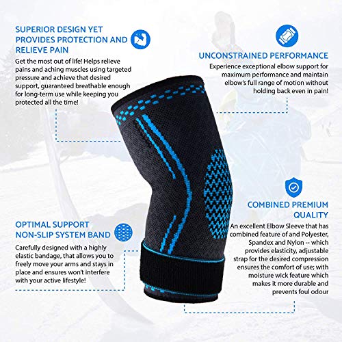 Codo deportivo Brace Manga de compresión Soporte para brazo Manga elástica con correa para golfista, Tenis, Levantamiento de pesas, Tendinitis, Artritis, Alivio del dolor, Recuperación/Tamaño M