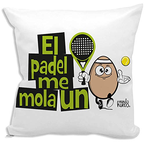 Cojin Decorativo, Original y Personalizado para Regalo, Ideal para Hobby. Incluye Relleno. El Padel me Mola un Huevo. 42,5 X 42,5 cm. Cojines con Agradable Tacto de Algodon.