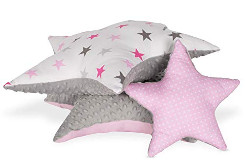 cojin estrella cojines bebe - decoracion peluche estrella regalo bebe recien nacido niña niños chico gris-blanco oscuro con estrellas y lunares ø 30cm et 2 x ø 60cm