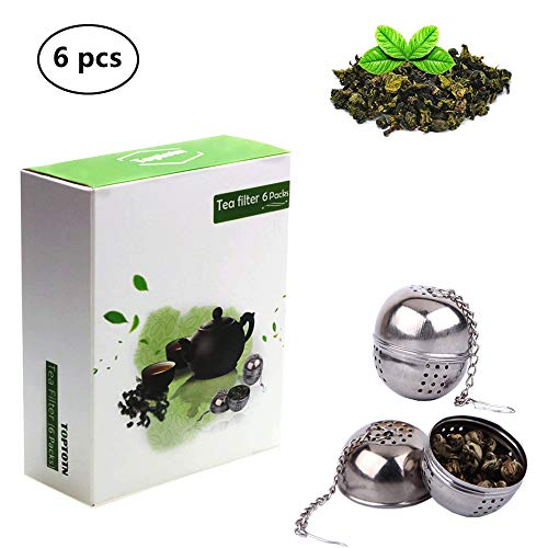 Colador de té de acero inoxidable, bola de té pequeña, filtro de té, filtro de especias, colador de hojas sueltas - estilo de cadena (6 unidades) (Plata)