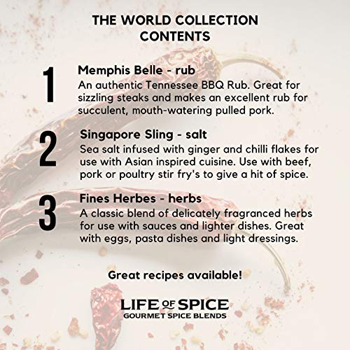 Colección Mundial Life of Spice – Juego de Regalo de 3 Sales, Aderezos y Hierbas Life of Spice (75g/40g/14g)