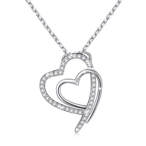 Colgante Corazones Enlazados para chica y mujer en plata de ley 925 y Circonitas, con diseño romántico de moda. Ideal para regalo de navidad a tu mujer