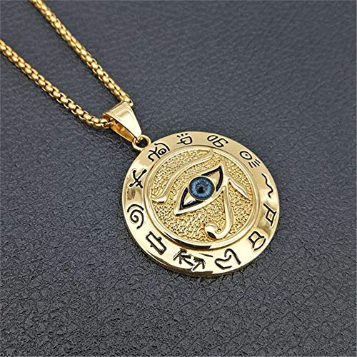 Collar de acero inoxidable con colgante de ojo de Horus para Navidad, regalo del día del padre, estilo hip hop, ojo azul de Horus, cadena de caja de 24 pulgadas Dorado