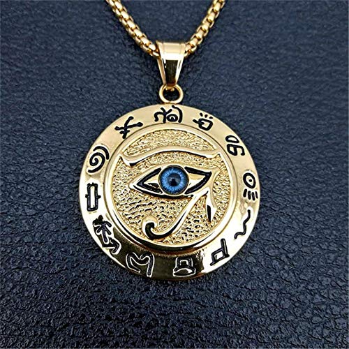 Collar de acero inoxidable con colgante de ojo de Horus para Navidad, regalo del día del padre, estilo hip hop, ojo azul de Horus, cadena de caja de 24 pulgadas Dorado