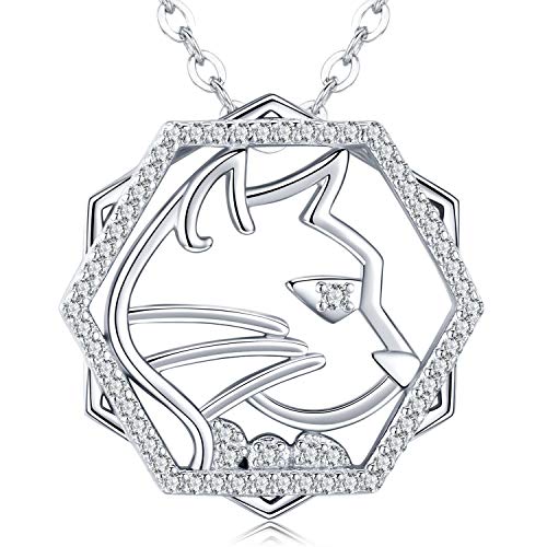 Collar de plata para mujeres y adolescentes, colgante de plata de ley 925 con circonitas cúbicas, bonito diseño de cara de gato, joyería de regalo para esposa, madre, novia.