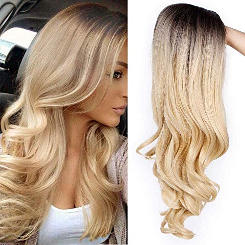 ColorfulPanda Pelucas Mujer ondulada larga y rizada Color Rubio Ombre Cabello para Mujer, De Moda para Disfraz un aspecto muy natural, Fiesta Halloween Cosplay Carnaval