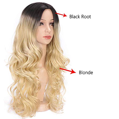 ColorfulPanda Pelucas Mujer ondulada larga y rizada Color Rubio Ombre Cabello para Mujer, De Moda para Disfraz un aspecto muy natural, Fiesta Halloween Cosplay Carnaval