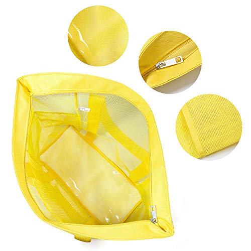 Comius Bolsa Grande de Malla de Playa, Bolsa de Almacenamiento de Juguetes de Arena, Bolsa Plegable de Compras, Bolsa de Almacenamiento de Comestibles para Vacaciones (Yellow)