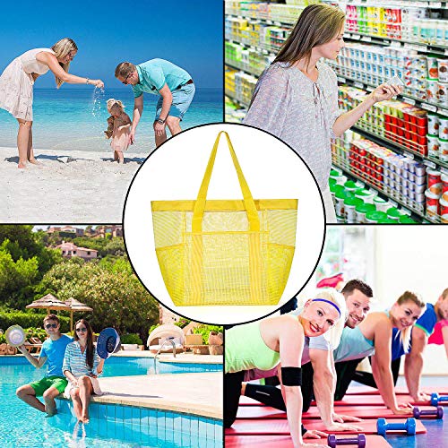 Comius Bolsa Grande de Malla de Playa, Bolsa de Almacenamiento de Juguetes de Arena, Bolsa Plegable de Compras, Bolsa de Almacenamiento de Comestibles para Vacaciones (Yellow)