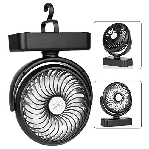 COMLIFE Ventilador de Escritorio Portátil con Luces LED para Camping con Batería Recargable 4400mAh 3 Velocidades Rotación de 360 ° Mini Fan Personal para el Hogar, Exterior, Oficina, Camping