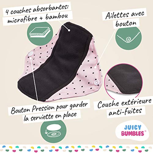 Compresas Lavables de Bambú – Salva eslips & Protecciones de Lencería Reutilizables con Alas – Compresas Absorbentes Lavables - Flujo Normal y Abundante