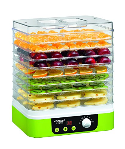 Concept Electrodomésticos SO1060 Deshidratador de alimentos, temporizador, con 9 bandejas rectangulares, temperatura ajustable de 35-70 grados, 1200 W, 46 Decibelios, Plástico, Verde y blanco